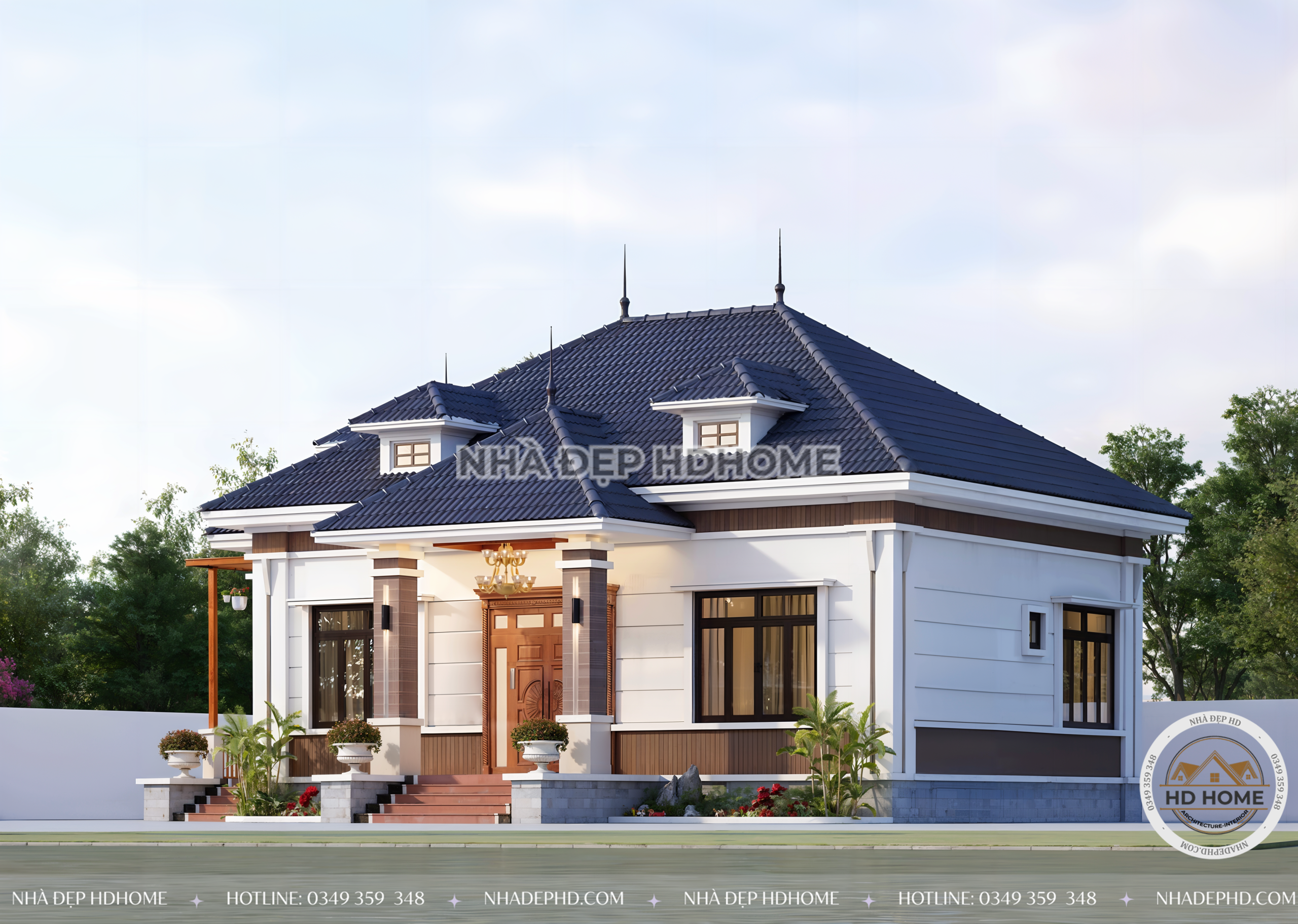 Mặt tiền mẫu thiết kế nhà vườn 120m2 hiện đại